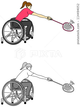 坐在輪椅上打羽毛球的女運動員插畫集 114494052