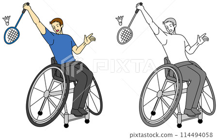 坐在輪椅上打羽毛球的男運動員插圖集 114494058