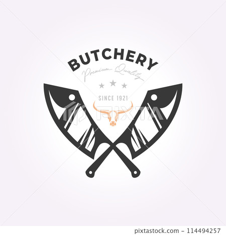 butcher knife logo typography vintage vector design illustration. retro beef icon butcher knife logo typography vintage vector design illustration. retro beef icon 114494257