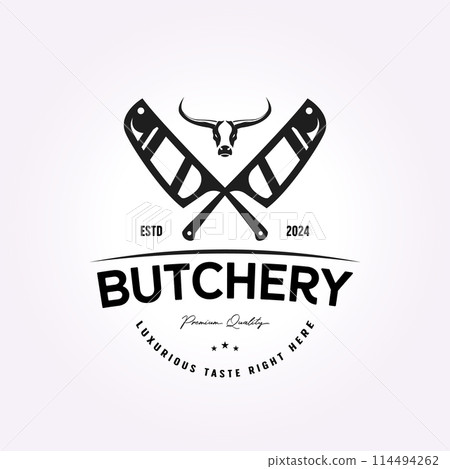retro vintage flat butcher shop logo. meat knife template vector illustration design retro vintage flat butcher shop logo. meat knife template vector illustration design 114494262