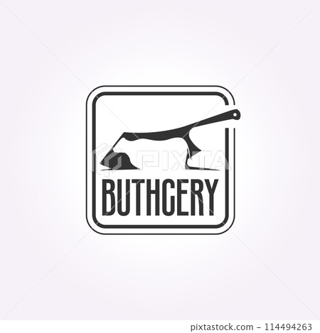 butcher shop simple logo design label. bbq restaurant flat design with vintage chef knife icon vector illustration butcher shop simple logo design label. bbq restaurant flat design with vintage chef knife icon vector illustration 114494263
