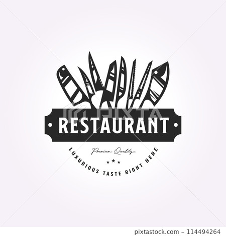 set of kitchen knife logo templates. flat restaurant icon vintage vector illustration design set of kitchen knife logo templates. flat restaurant icon vintage vector illustration design 114494264