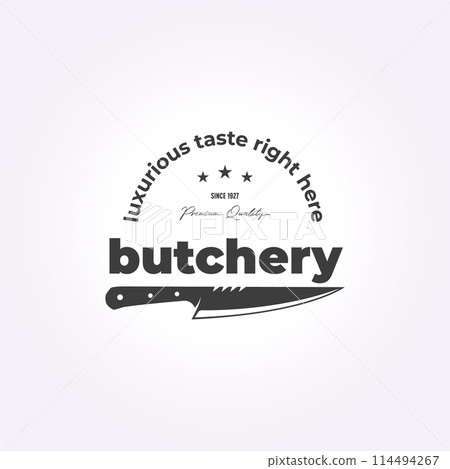 butcher shop logo design label. retro vintage vector restaurant icon template 114494267
