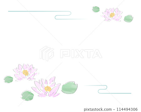 水彩風格睡蓮日式框架 水彩風格睡蓮日式框架 114494306