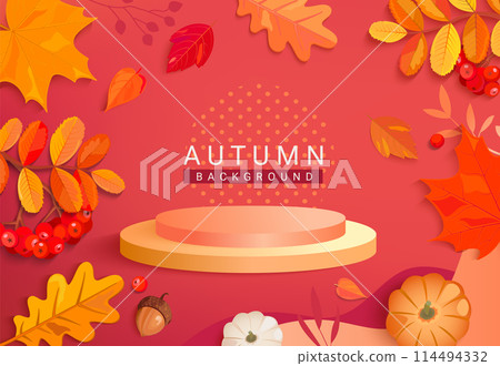 Autumn banner with promotion 3d podium. 114494332