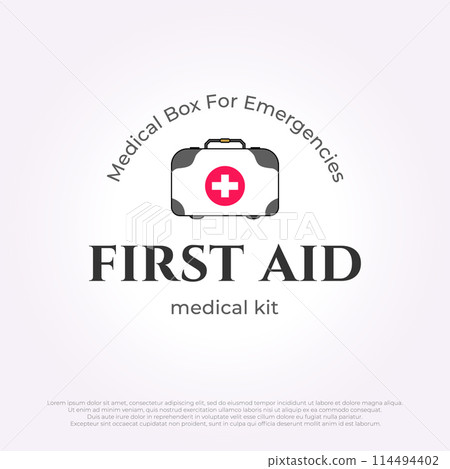 first aid kit logo vector design. medical bag illustration template typography first aid kit logo vector design. medical bag illustration template typography 114494402
