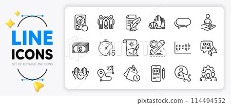 Creative painting, Project edit and Messenger line icons set for app include Court jury, Payment, Column diagram outline thin icon. Phone code, Recovery hdd, Team work pictogram icon. Vector Creative painting, Project edit and Messenger line icons set for app include Court jury, Payment, Column diagram outline thin icon. Phone code, Recovery hdd, Team work pictogram icon. Vector 114494552
