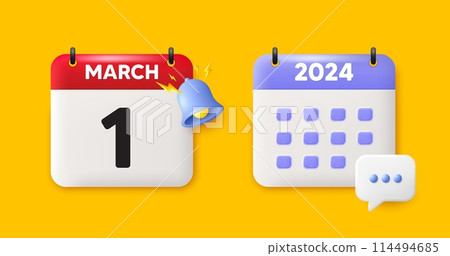 Calendar date 3d icon. 1st day of the month icon. Event schedule date. Meeting appointment time. 1st day of March month. Calendar event reminder date. Vector Calendar date 3d icon. 1st day of the month icon. Event schedule date. Meeting appointment time. 1st day of March month. Calendar event reminder date. Vector 114494685