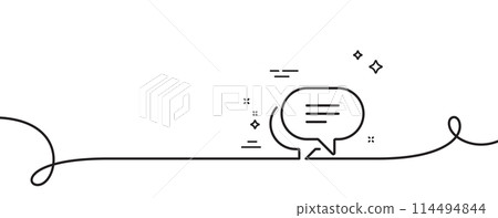 Text message line icon. Continuous one line with curl. Chat comment sign. Speech bubble symbol. Text message single outline ribbon. Loop curve pattern. Vector Text message line icon. Continuous one line with curl. Chat comment sign. Speech bubble symbol. Text message single outline ribbon. Loop curve pattern. Vector 114494844