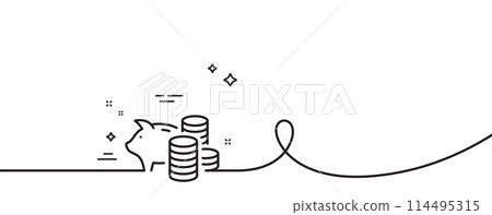 Piggy bank line icon. Continuous one line with curl. Coins money sign. Business savings symbol. Piggy bank single outline ribbon. Loop curve pattern. Vector Piggy bank line icon. Continuous one line with curl. Coins money sign. Business savings symbol. Piggy bank single outline ribbon. Loop curve pattern. Vector 114495315