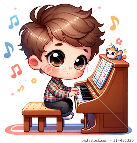 A boy playing the piano 114495326