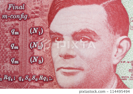 Alan Turing a closeup portrait from English money Alan Turing a closeup portrait from English money 114495494