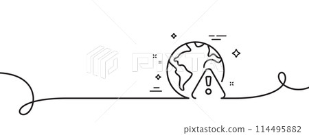 Internet warning line icon. Continuous one line with curl. Attention triangle sign. Caution alert symbol. Internet warning single outline ribbon. Loop curve pattern. Vector Internet warning line icon. Continuous one line with curl. Attention triangle sign. Caution alert symbol. Internet warning single outline ribbon. Loop curve pattern. Vector 114495882