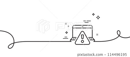 Online warning line icon. Continuous one line with curl. Attention triangle sign. Internet caution symbol. Online warning single outline ribbon. Loop curve pattern. Vector Online warning line icon. Continuous one line with curl. Attention triangle sign. Internet caution symbol. Online warning single outline ribbon. Loop curve pattern. Vector 114496195