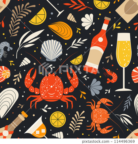 Seafood Pattern with Lobsters Shrimps and Cocktails 114496369