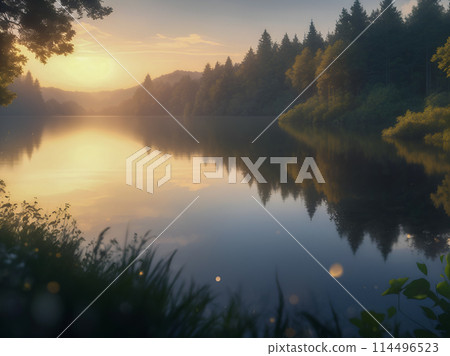 sunset over the lake 114496523