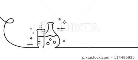 Chemistry flask line icon. Continuous one line with curl. Laboratory tube sign. Analysis lab symbol. Chemistry flask single outline ribbon. Loop curve pattern. Vector 114496925
