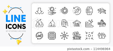 Card, Bid offer and Recovery tool line icons set for app include Consumption growth, Minimize, Seo timer outline thin icon. Cpu processor, Update data, Employee hand pictogram icon. Vector 114496964