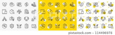 Outline Presentation board, Antistatic and Vinyl record line icons pack for web with Winner, Scissors, Timer line icon. Approved shield, Mobile devices, Message pictogram icon. Checklist. Vector Outline Presentation board, Antistatic and Vinyl record line icons pack for web with Winner, Scissors, Timer line icon. Approved shield, Mobile devices, Message pictogram icon. Checklist. Vector 114496978