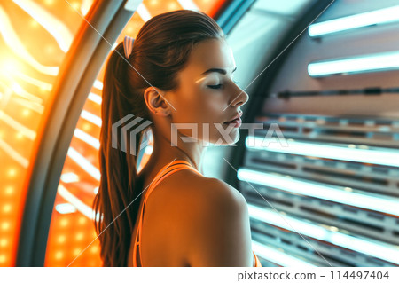 Futuristic portrait of a woman with neon lights 114497404