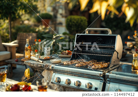 Summer backyard barbecue party scene 114497412