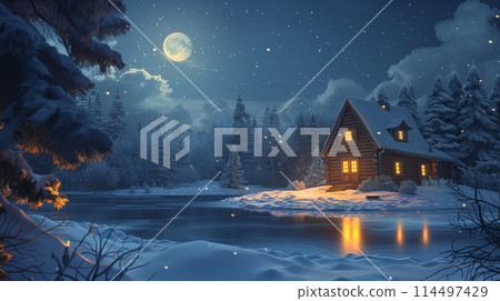 Quiet night landscape. 3D illustration Quiet night landscape. 3D illustration 114497429