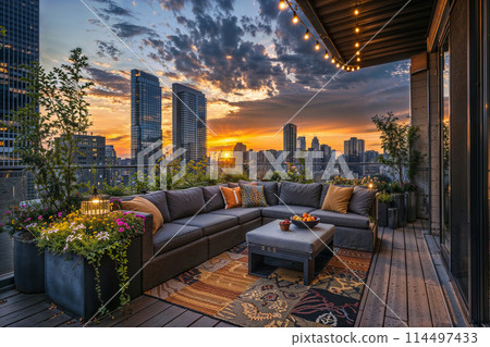 Cozy urban balcony at sunset 114497433