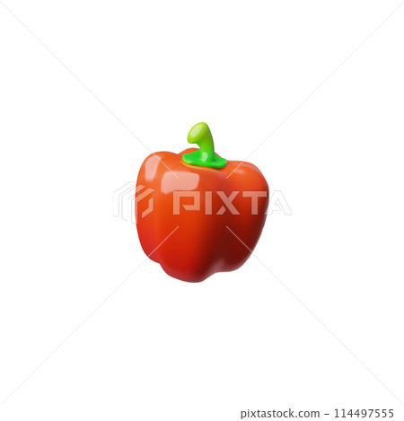 Whole red bell pepper 3D vector, glossy ripe vegetable isolated, salad ingredient, natural plant food, farm game asset 114497555