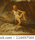Portrait of a woman with long blond hair on a tropical beach 114497560
