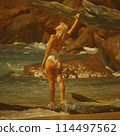 Portrait of a woman with long blond hair on a tropical beach 114497562