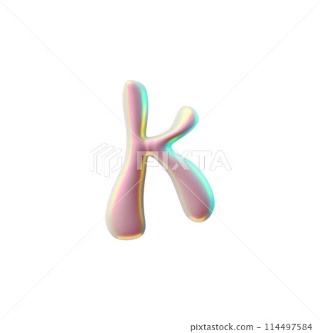 Pink liquid holographic 3D letter "K" on isolated background. 114497584