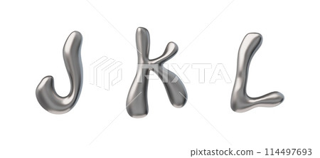 Y2K 3D Letter Set. Chrome and shiny vector design on isolated background. 114497693