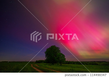 Aurora borealis is a natural light show in the sky resembling a rainbow Aurora borealis is a natural light show in the sky resembling a rainbow 114498347