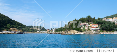 Various attractions on the island of Corfu Greece streets Ocean sea beauty of nature boats famous places for tourists. High quality  114498621