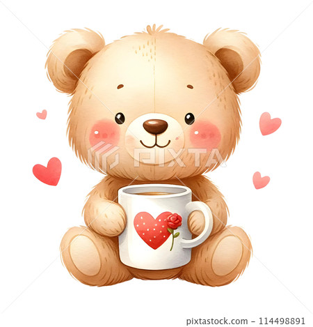 teddy bear with cup of coffee 114498891