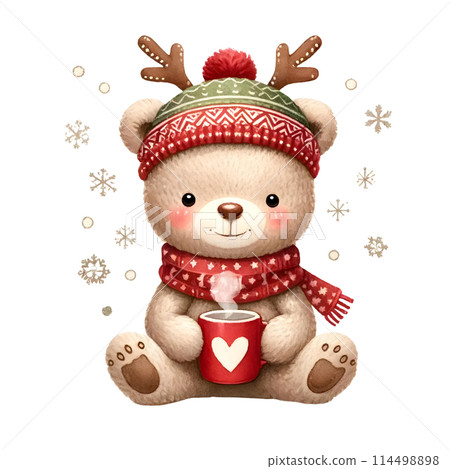 Christmas teddy bear with red mug  Christmas teddy bear with red mug  114498898