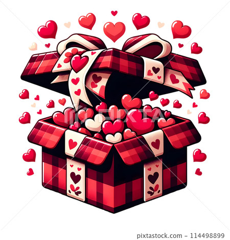 a gift box with a red hearts inside a box 114498899