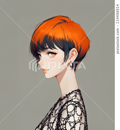 橙色雙色頭髮的女人的插畫藝術 114498914