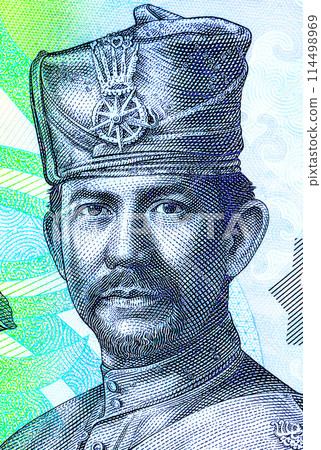Sultan Hassanal Bolkiah portrait on Brunei 1 dollar banknote. Bank of Brunei Darussalam banknote. His Majesty Sultan Haji Hassanal Bolkiah in military uniform Sultan Hassanal Bolkiah portrait on Brunei 1 dollar banknote. Bank of Brunei Darussalam banknote. His Majesty Sultan Haji Hassanal Bolkiah in military uniform 114498969