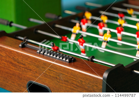 Close Up of a Foosball Table With Foosball Players Close Up of a Foosball Table With Foosball Players 114499787