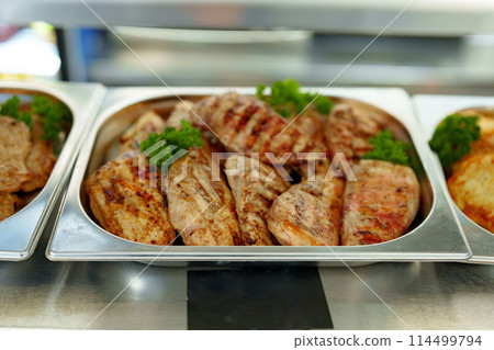 Variety of Food Displayed on Buffet Table Variety of Food Displayed on Buffet Table 114499794