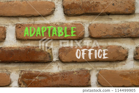 Adaptable office symbol. Concept words Adaptable office on beautiful brick wall. Beautiful red brown brick wall background. Business Adaptable office concept. Copy space. Adaptable office symbol. Concept words Adaptable office on beautiful brick wall. Beautiful red brown brick wall background. Business Adaptable office concept. Copy space. 114499905