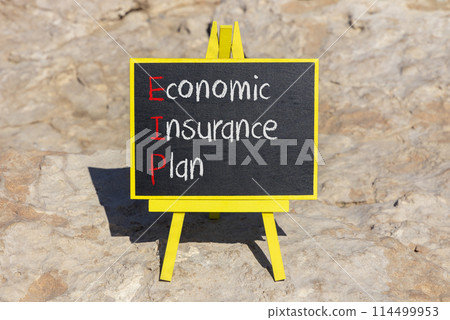 EIP economic insurance plan symbol. Concept words EIP economic insurance plan on beautiful yellow blackboard. Beautiful stone background. Business EIP economic insurance plan concept. Copy space. 114499953
