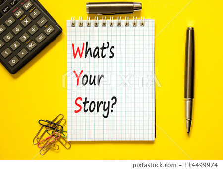 Storytelling and what is your story symbol. Concept words What is your story on beautiful white note. Beautiful yellow background. Business storytelling what is your story concept. Copy space. Storytelling and what is your story symbol. Concept words What is your story on beautiful white note. Beautiful yellow background. Business storytelling what is your story concept. Copy space. 114499974
