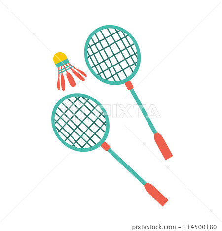 Illustration of badminton. Rackets and shuttlecock. Sport activity. 114500180