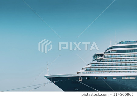 The bow of a large luxury cruise ship from the side The bow of a large luxury cruise ship from the side 114500965