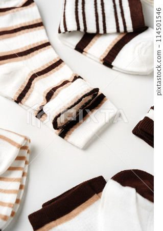 Striped socks for kids on white background 114501546