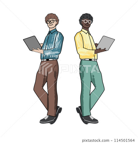 Two men working on laptop illustration lifestyle concept. 114501564