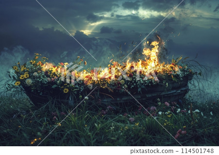 Mystical floral blaze on misty field 114501748