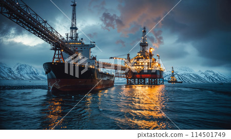 Oil rig at twilight in arctic waters 114501749